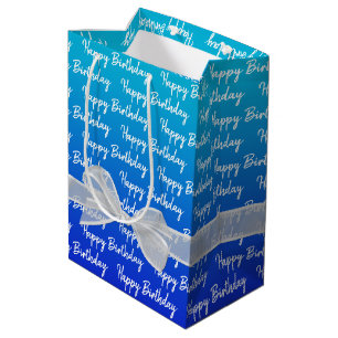 Gradient Happy Birthday With White Bow Medium Gift Bag