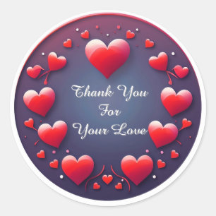 Gradient Heart With Red Floral Frame Classic Round Sticker