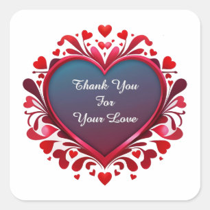 Gradient Heart With Red Floral Frame Square Sticker