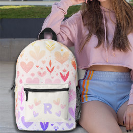 Gradient Hearts Pattern Personalised Monogram  Printed Backpack