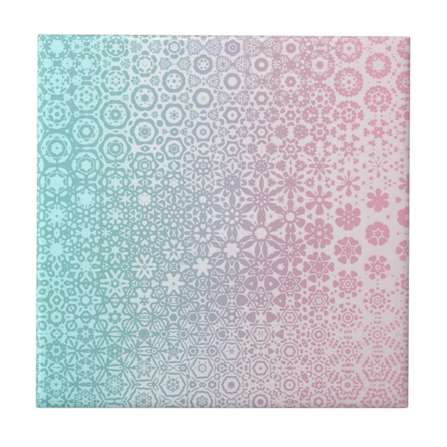 Gradient honeycomb pastel pink and blue pattern ceramic tile (Front)