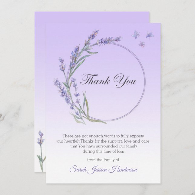 Gradient Lavender Sympathy Memory Thank You card (Front/Back)