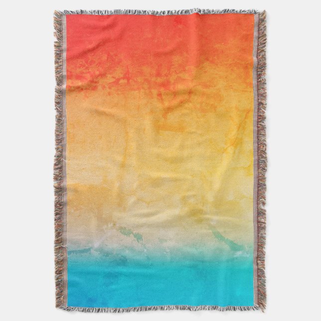 Gradient ombre coral blush beige blue soft blurred throw blanket (Front Vertical)