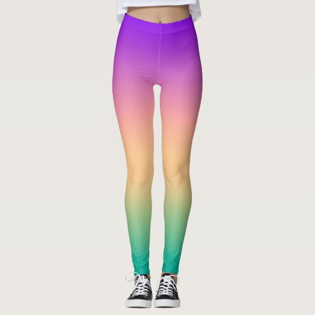 Gradient ombre green yellow pink purple soft blurr leggings (Front)