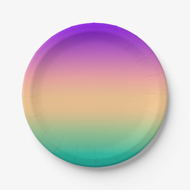 Gradient ombre green yellow pink purple soft blurr paper plate (Front)