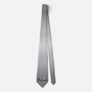 Gradient Ombre Grey With Name And Monogram Tie