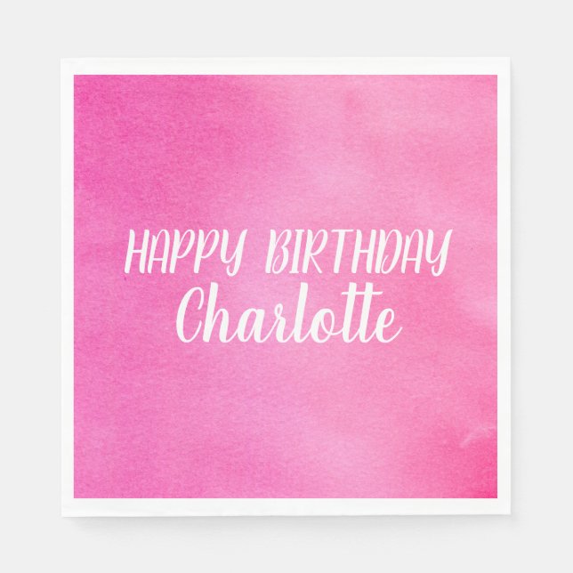 Gradient Ombre Pink Watercolor Personalised Name  Napkin (Front)