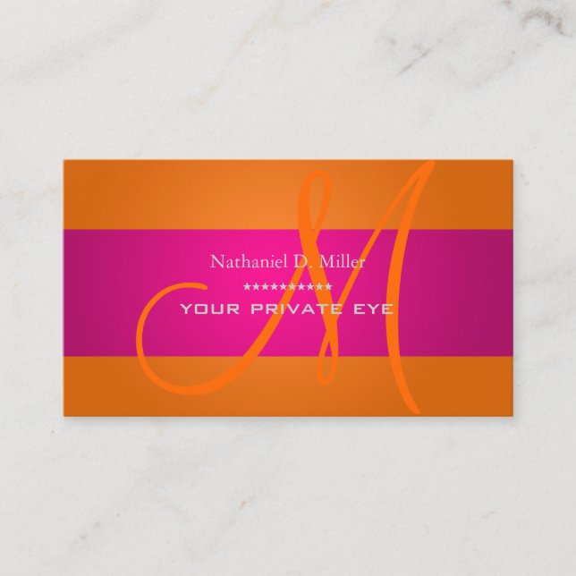 Gradient Orange+Fuschia Monogram Business Card (Front)