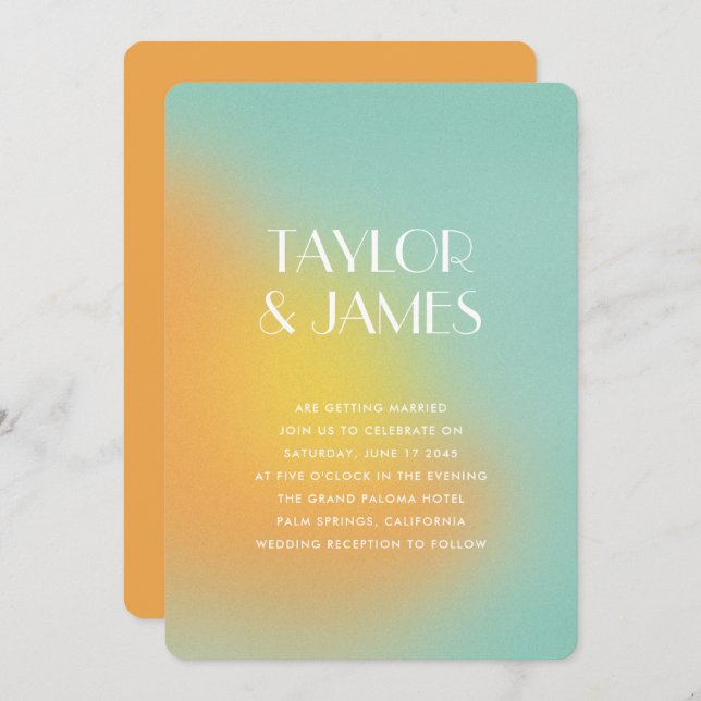 Gradient Orange Turquoise QR Code Modern Wedding Invitation (Front/Back)