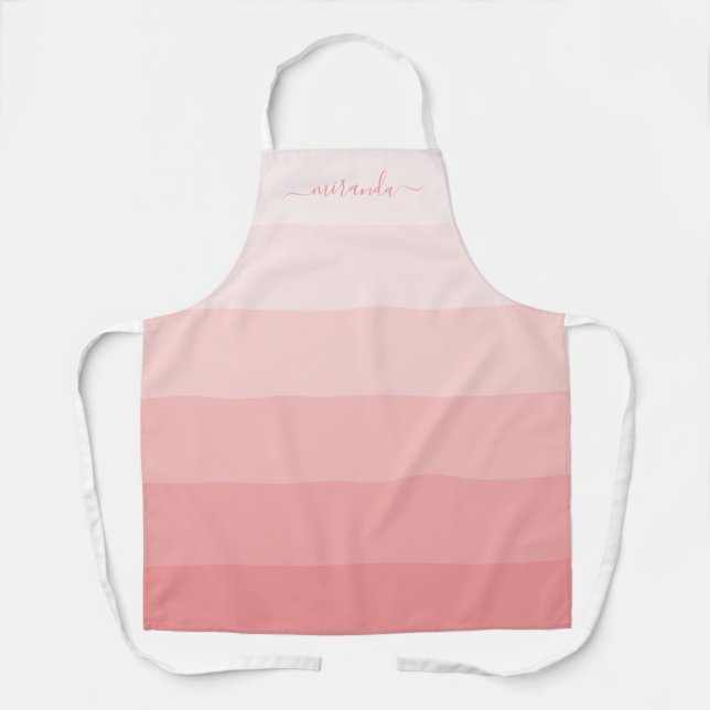 Gradient Pastel Pink Stripes with Custom Name Apron (Front)