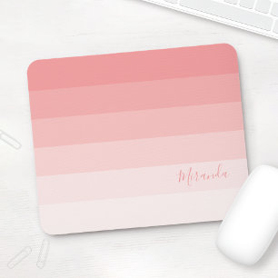 Gradient Pastel Pink Stripes with Custom Name Mouse Pad