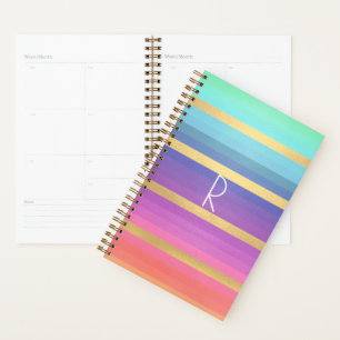 Gradient Pastel Stripes Monogrammed Planner