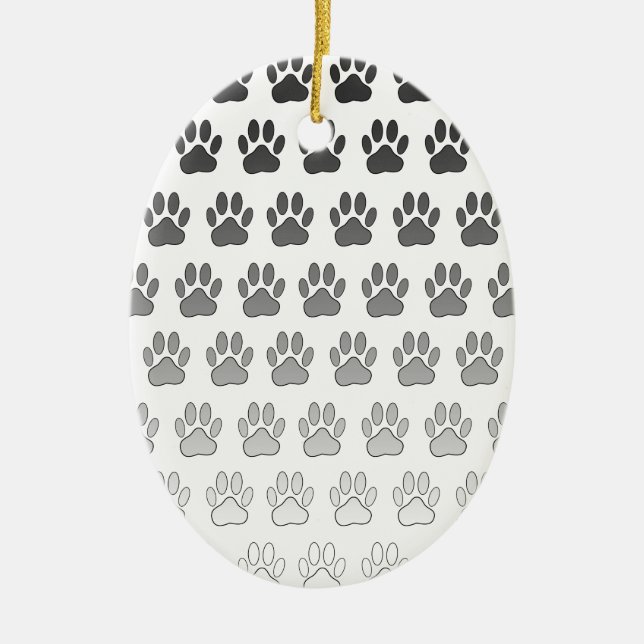 Gradient Paw Prints in Black & White & Grey Ceramic Ornament (Front)