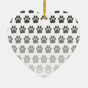 Gradient Paw Prints in Black & White & Grey Ceramic Ornament