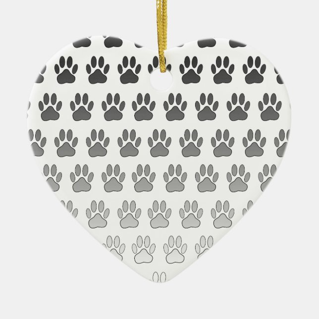 Gradient Paw Prints in Black & White & Grey Ceramic Ornament (Front)