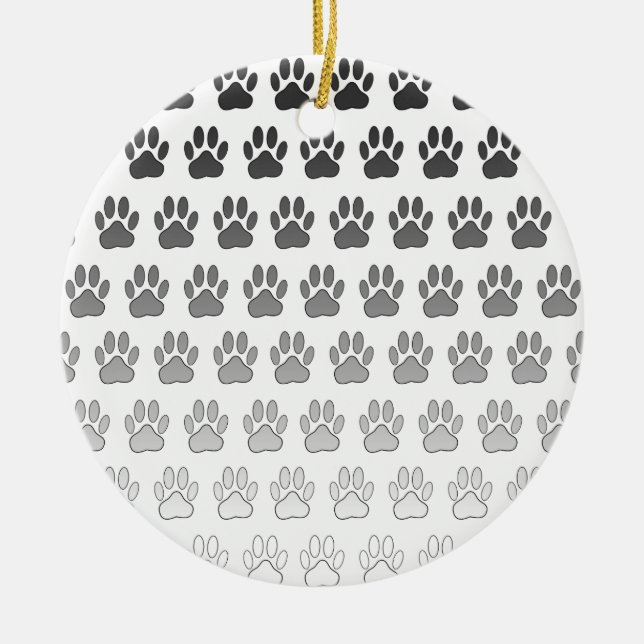 Gradient Paw Prints in Black & White & Grey Ceramic Ornament (Front)