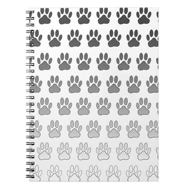 Gradient Paw Prints in Black & White & Grey Notebook (Front)