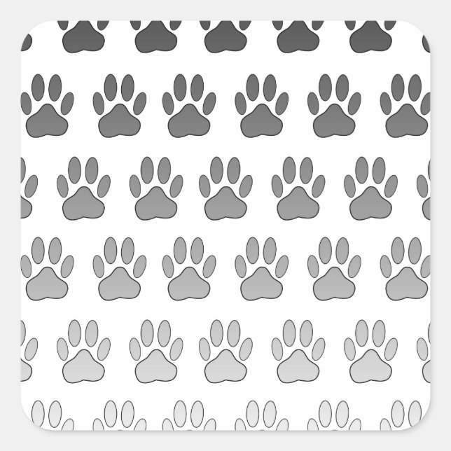 Gradient Paw Prints in Black & White & Grey Square Sticker (Front)