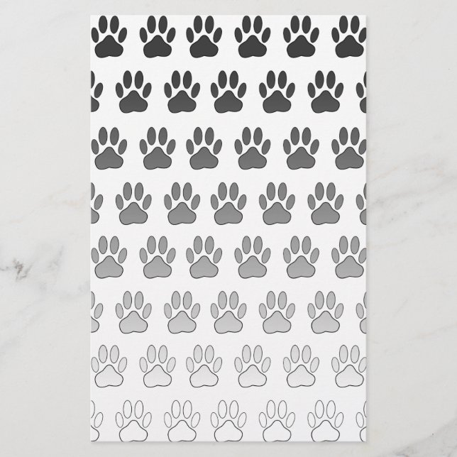 Gradient Paw Prints in Black & White & Grey Stationery (Front)