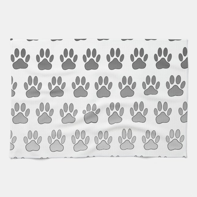 Gradient Paw Prints in Black & White & Grey Tea Towel (Horizontal)