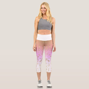 Gradient peach purple white gold star pattern capri leggings