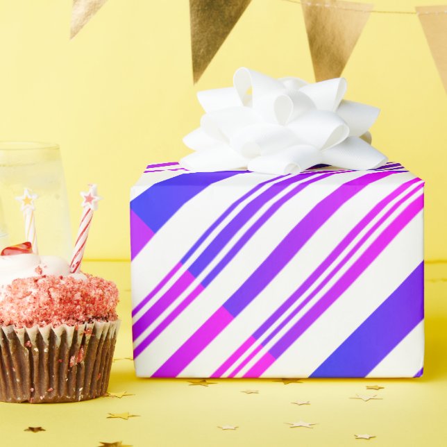Gradient Pink and Blue Stripes on White Wrapping Paper (Birthday Party)