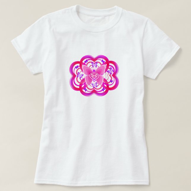 Gradient Pink&Purple Heart Shaped Abstract Pattern T-Shirt (Design Front)
