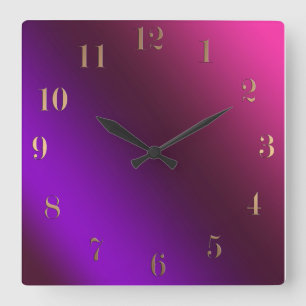 Gradient, pink-purple square wall clock