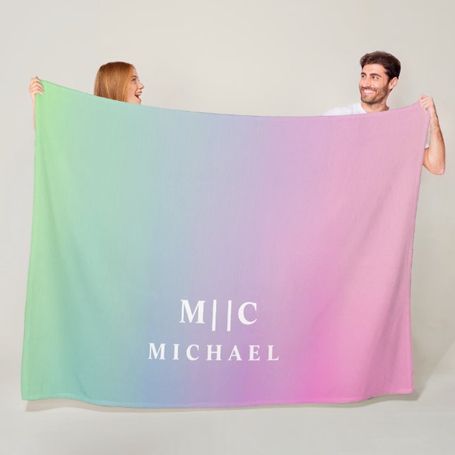 gradient pink simple modern monogram fleece blanket (In Situ)