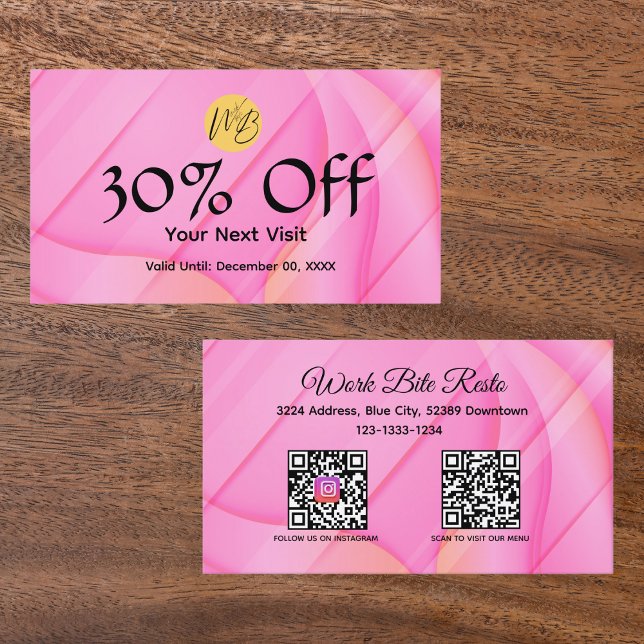 Gradient Pink Wave Restaurant Qr Code Menu and  Discount Card (Creator Uploaded)