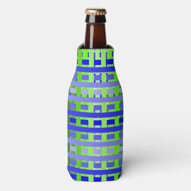 Gradient Plaid blue  Bottle Cooler (Bottle Front)