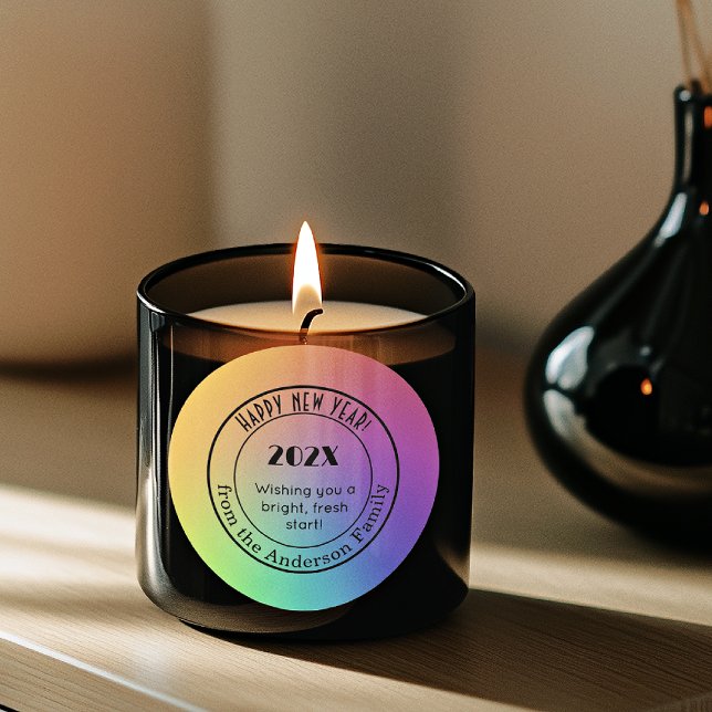 Gradient Rainbow 3-in Happy New Year Round Sticker (Creator Uploaded)