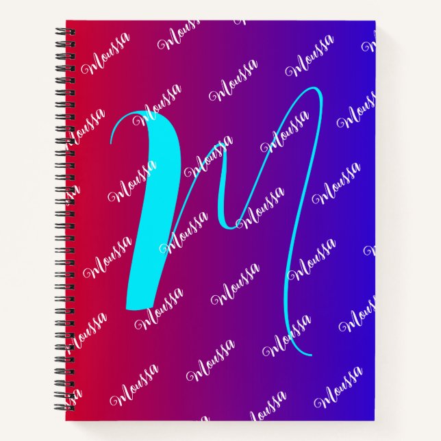 Gradient Red & Blue Colour - Monogram Name Notebook (Front)