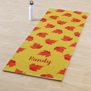 Gradient red dry leaves custom name yellow yoga mat