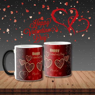 Gradient Red Gold Hearts Valentine Magic Mug