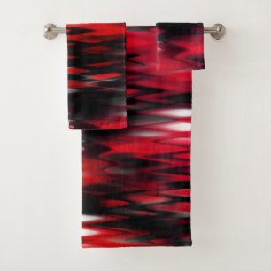 Gradient red to black fund forming abstract zigzag bath towel set