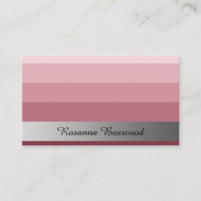Gradient Rose Red with Silver Banner Custom Text Business Card (Front)
