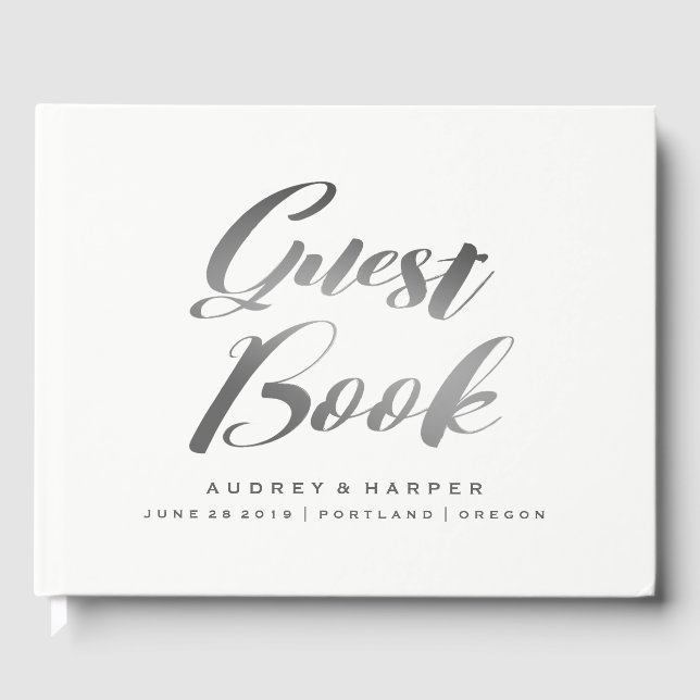 Gradient Silver Grey Simple Personalised Wedding Guest Book (Front)