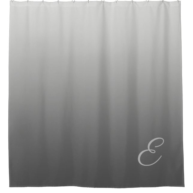 Gradient Silver with Custom Monogram Shower Curtain (Front)