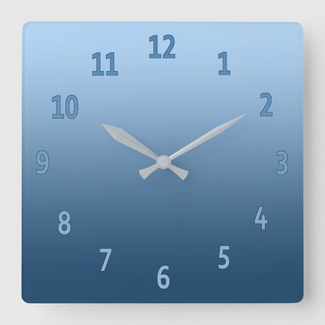 Gradient Simple Colourful Blue Square Wall Clock (Front)
