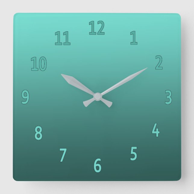 Gradient Simple Colourful Teal Square Wall Clock (Front)