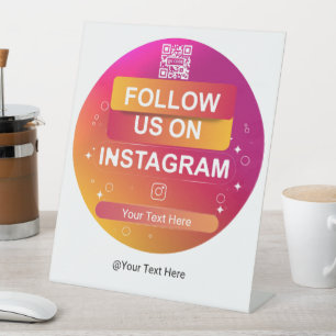 Gradient Social Media Instagram Follow Us QR Code Pedestal Sign