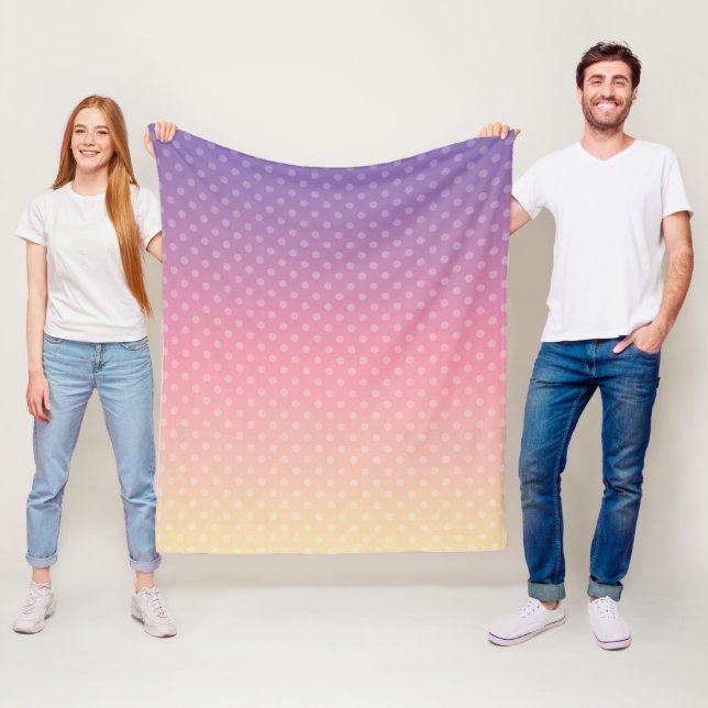 Gradient soft pastel colours polka dot pink violet fleece blanket (In Situ)