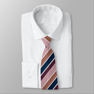 Gradient Stripe Pattern Rose Gold Plum Navy Tie
