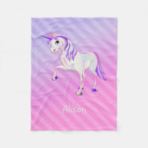 Gradient Stripes And Unicorn Fleece Blanket