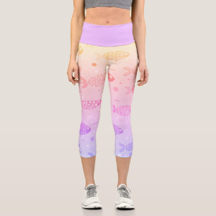 Gradient Sunset Fish Pattern Modern Capri Leggings