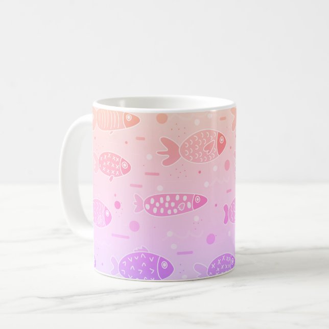 Gradient Sunset Fish Pattern Modern Coffee Mug (Front Left)