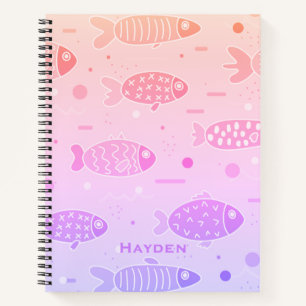 Gradient Sunset Fish Pattern Modern Personalised Notebook