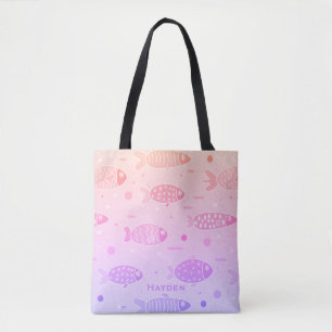 Gradient Sunset Fish Pattern Modern Personalised Tote Bag