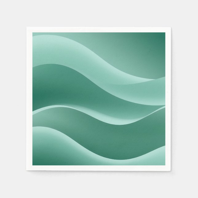 Gradient Teal Green Abstract Waves Modern Flowing  Napkin (Front)
